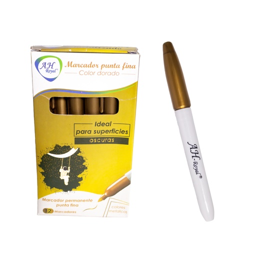 [PA1120] MARCADOR AH ROYAL DORADO METALICO DELGADO [PAC90019-1120] DISPLAY X 12