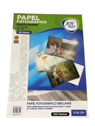 [PA1158] PAPEL FOTOGRAFICO AH ROYAL  A4 X 230GRS X 20H [PAC20331-1158]