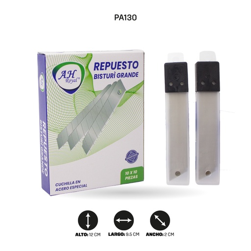 [PA130] REPUESTO GRANDE DE BISTURI AH ROYAL CAJA X 1O [PAC3239-130]