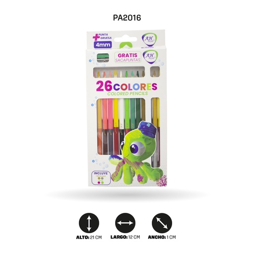 [PA2016] COLOR AHROYAL DOBLE PUNTA 26 COLORES 13 PIEZAS 4 MM X12 [PAC2744-2016]