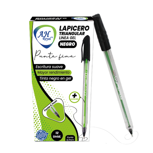 [PA2050] BOLIGRAFO AH ROYAL LINEA GEL 0.7 TRIANGULAR NEGRO [PAC2050][70195] DISPLAY X 12