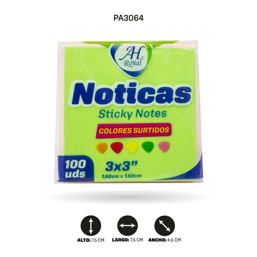 [PA3064] NOTAS AHROYAL NEÓN 3'X3'X100 HOJAS SUIRTIDAS  [PAC90509-3064]