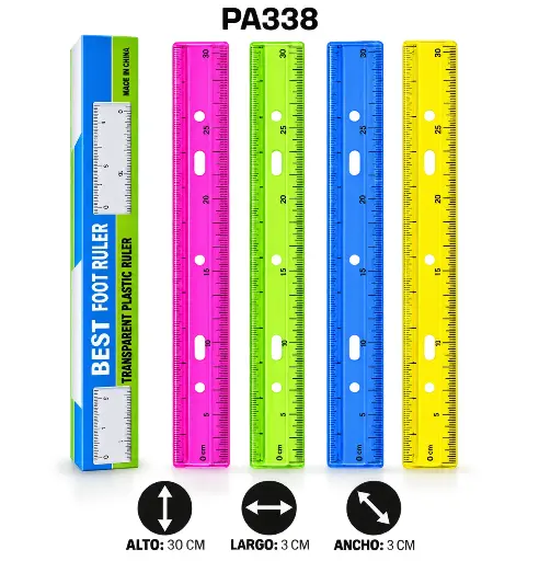 REGLA PLASTICA COLORES SURTIDOS X 30CM DISPLAY X 48 [PAC60013-338-PAC30022-338]