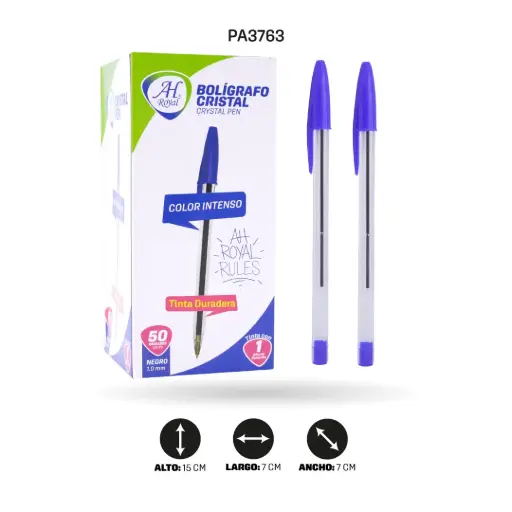 [PA3763] BOLIGRAFO AH ROYAL CRISTAL AZUL DISPLEY x 50 Und  [PAC2416-3763-PAC2416-PAC70074-3763]