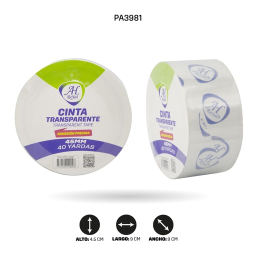 [PA3981] CINTA AH ROYAL TRANSPARENTE 40YD 45MM 45MC [PAC3664-PAC2756-PAC4776]