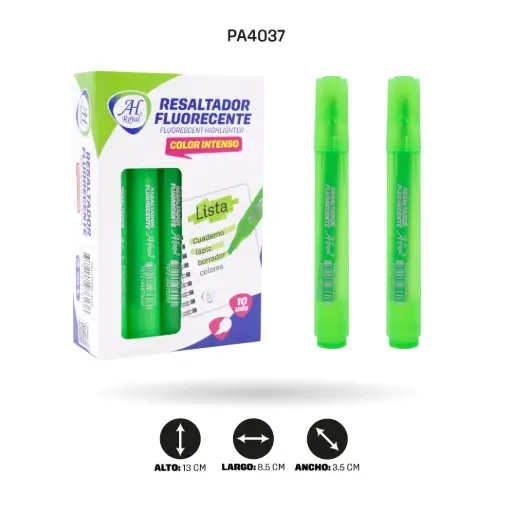 [PA4037] RESALTADOR AHROYAL VERDE FLUORESCENTE DISPLEY X 1O[PAC70635-4037]