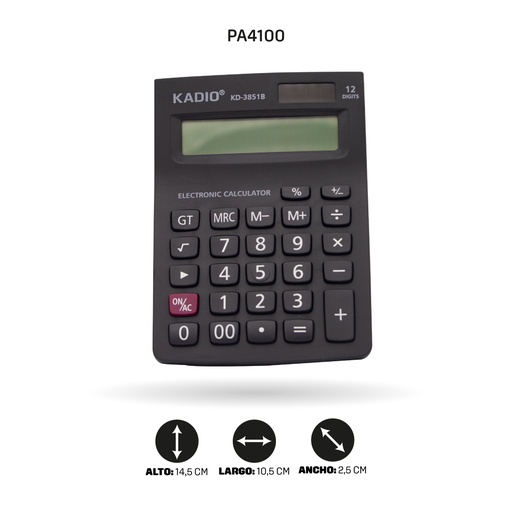 [PA4100] CALCULADORA KADIO KD-3851B / KD-3851B-2 SOLAR 12 DIGITOS [PAC70013-4100]