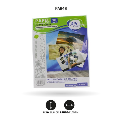 [PA546] PAPEL FOTOGRAFICO AHROYAL CARTA 200GRS X20 HOJAS [PAC2712-546]