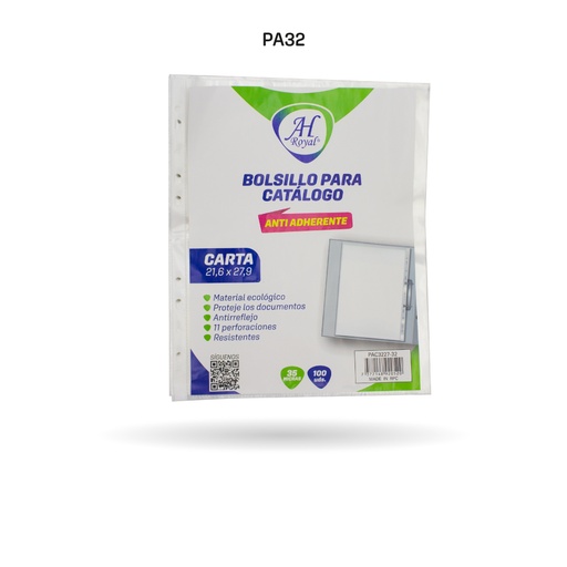 [PA32] BOLSILLO CATALOGO AH ROYAL CARTA ANTIREFLEJO DIS X 100 UND 3MIC [PAC50133-32-PAC3227-32]