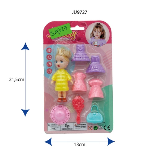 [JU9727] JUEGO DE MUÑECA DE 3,5 PULGADAS ENCARTONADA CON VESTIDOS [688-4]