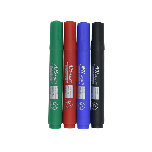 [KT2566S] MARCADOR AH ROYAL PERMANENTE BISELADO SURTIDO X4 UNDS(NEGRO, VERDE, AZUL Y ROJO)