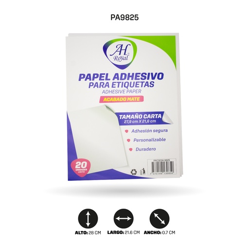 [PA9825] PAPEL ADHESIVO AH ROYAL PARA ETIQUETA CARA MATE SET X 20 und [PAC3234]