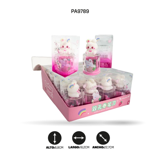 [PA9789] SACAPUNTA DOBLE DEPOSITO CONEJO NIÑA DISPLEY X 20 UND XP-3055 [PAC3169-9789]