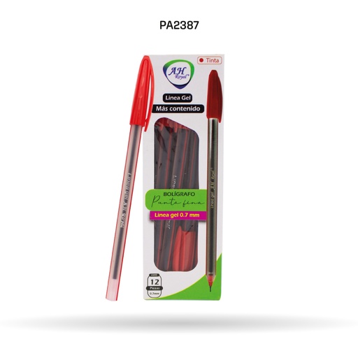 [PA2387] BOLIGRAFO AH ROYAL TRIANGULAR 07MM, TIPO ALLEGRO ROJO.