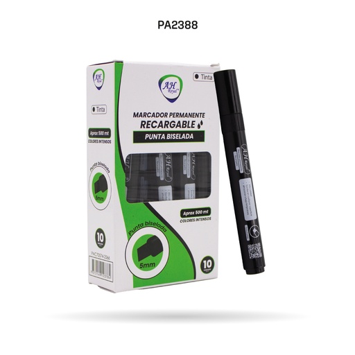 [PA2388] MARCADOR AH ROYAL BISELADO PERMANENTE RECARGABLE X10 UND NEGRO