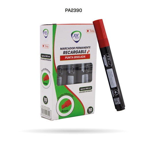 [PA2390] MARCADOR AH ROYAL BISELADO PERMANENTE RECARGABLE X10 UND ROJO