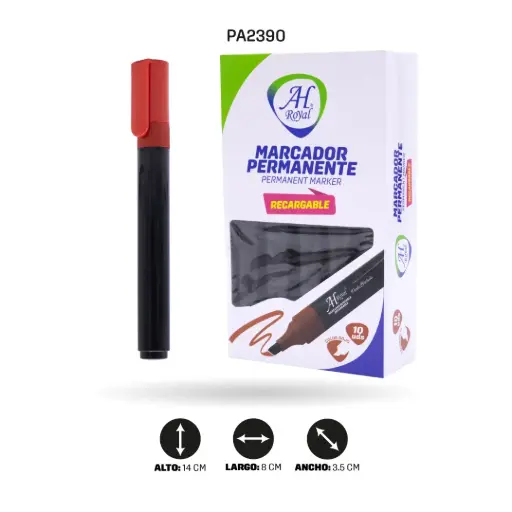 [PA2390] MARCADOR AH ROYAL PERMANENTE RECARGABLE X10 UND ROJO