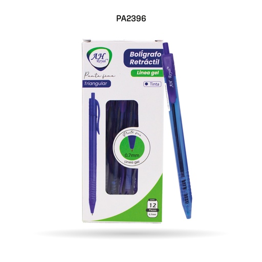 [PA2396] BOLIGRAFO AH ROYAL  TRIANGULAR RETRÁCTIL  07MM AZUL X 12 UND