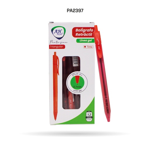 [PA2397] BOLIGRAFO AH ROYAL TRIANGULAR RETRÁCTIL 07MM ROJO X12UND