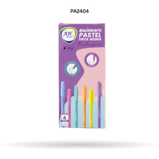[PA2404] BOLIGRAFO AH ROYAL TRIANGULAR LINEA GEL COLORES PASTEL TINTA NEGRA DISPLAY X6