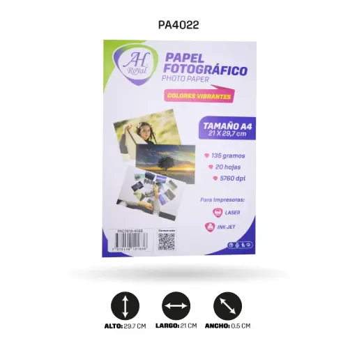 [PA4022] PAPEL FOTOGRAFICO AHROYAL A4 135GRS X 20 HOJAS [PAC3618-4022]