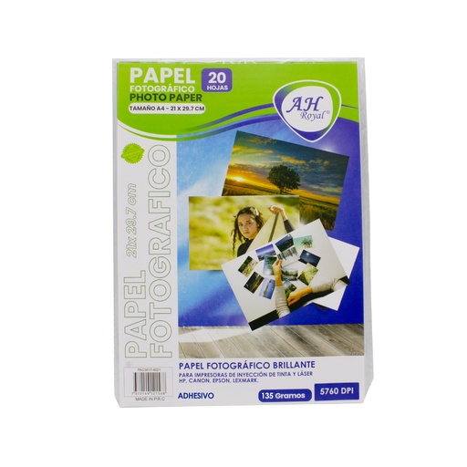 [PA4028] PAPEL FOTOGRAFICO AHROYAL A4 ADHESIVO 135GRS X 20 HOJAS [PAC3622-4028]