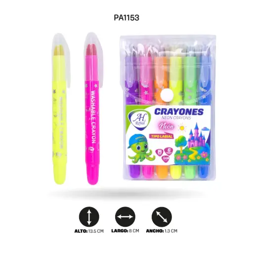 [PA1153] CRAYÓN AH ROYAL TIPO LABIAL X6 LAVABLE COLORES NEON [PAC4062]