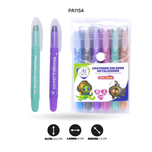 [PA1154] CRAYÓN AH ROYAL TIPO LABIAL X6 LAVABLE COLORES METALIZADOS [PAC4063]