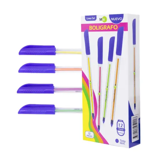 [PA1584] BOLIGRAFO MIX LINEA GEL 0.7 REDONDO DISPLAY X12 TINTA AZUL CON MINA DE COLORES [PAC1584]
