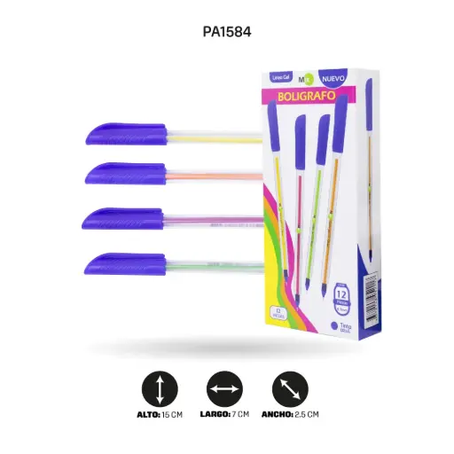 [PA1584] BOLIGRAFO MIX LINEA GEL 0.7 REDONDO X12 TINTA AZUL CON MINA DE COLORES [PAC1584]