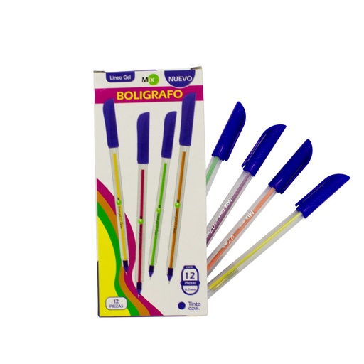[PA1584] BOLIGRAFO MIX LINEA GEL 0.7 REDONDO X12 TINTA AZUL CON MINA DE COLORES [PAC1584]