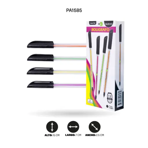 [PA1585] BOLIGRAFO MIX LINEA GEL 0.7 REDONDO X12 TINTA NEGRA CON MINA DE COLORES (PAC1585) [PAC1585]