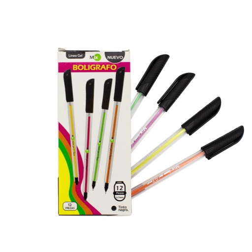 [PA1585] BOLIGRAFO MIX LINEA GEL 0.7 REDONDO X12 TINTA NEGRA CON MINA DE COLORES (PAC1585) [PAC1585]