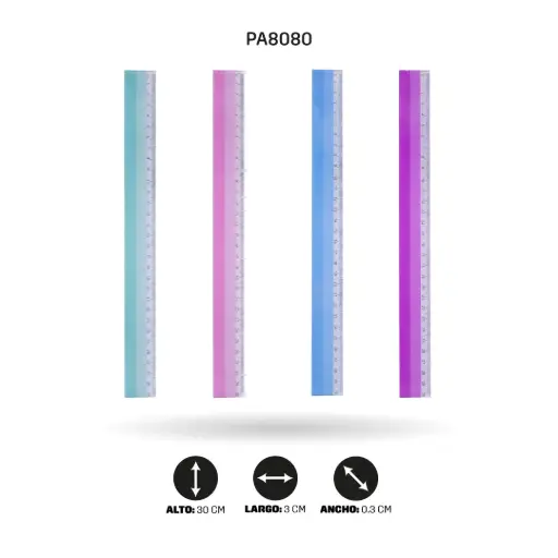 [PA8080] REGLA AH ROYAL PLASTICA IMPRESA COLORES PASTEL 30CM [PAC3292]