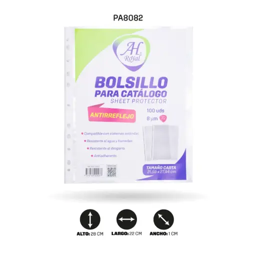 [PA8082] BOLSILLO CATALOGO AH ROYAL CARTA  TRANSPARENTE 80 MIC X 100 [PAC3231]