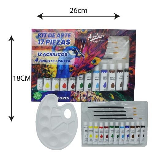[AR1126] KIT DE ARTE AH ROYAL 17 PIEZAS 12ACRILICO +4PINCELES [PAC3487]