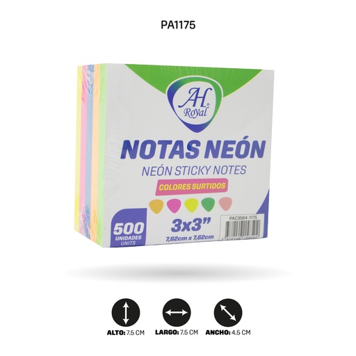 [PA1175] NOTAS AHROYAL NEON 3'X3'SURTIDO X 500 UND X [PAC3564]