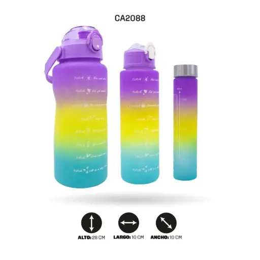 [HO2088] TERMO X3PCS PLASTICO 2000ML900ML300ML CON PINES Y STIKERR [PAC4297]