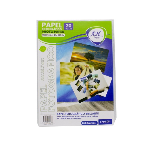 [PA4020] PAPEL FOTOGRAFICO AHROYAL CARTA 230GRAMOS X 20 HOJAS (PAC3616-4020) [PAC3616-4020]