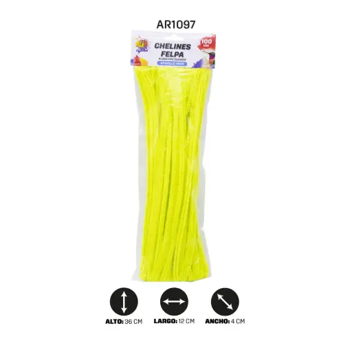 [AR1097] CHELINES DE FELPA BOLSA X 100 - AMARILLO NEON [PAC3608]