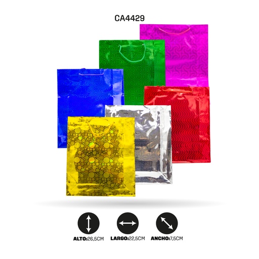 BOLSA DE REGALO HOLOGRAMADA N°3 GRUESA (23cm X 26.5cm X 8cm) DISPLAY X 12 UND [PAC70494-4429]