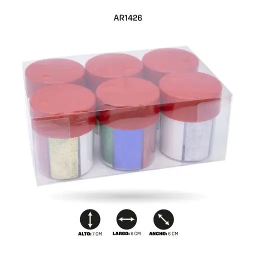 [AR1426] ESCARCHA TARRO X 6 COLORES DISPLAY X 6 UND [PAC5148]