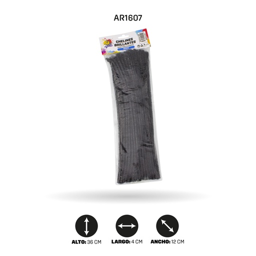 [AR1607] CHELINES DE FELPA COLOR NEGRO BOLSA X 100 UND [PAC4321]