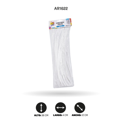 [AR1622] CHELINES DE FELPA COLOR  BLANCO BOLSA X 100 UND[PAC5369]