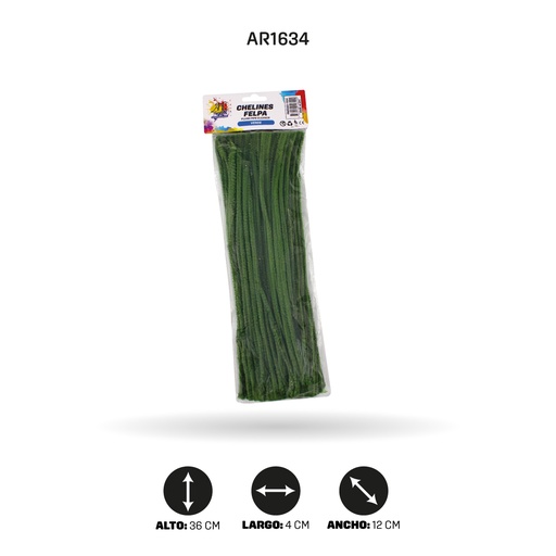[AR1634] CHELINES FELPA COLOR VERDE A051 BOLSA X 100 UND[PAC5383]