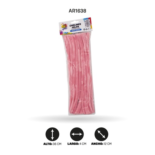 [AR1638] CHELINES DE FELPA COLOR PASTEL ROSADO BOLSA X 100 UND [PAC5387]