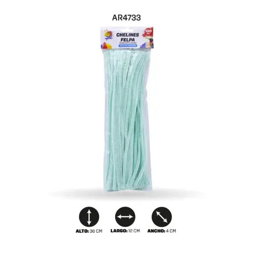 [AR4733] CHELINES DE FELPA BOLSA X 100 - AZUL AGUAMARINA [PAC4325-1611]