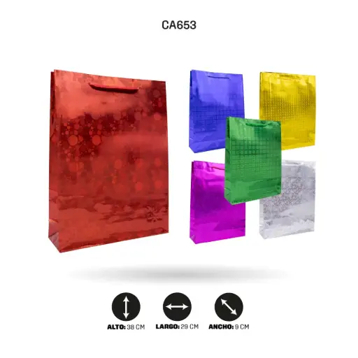 BOLSA DE REGALO HOLOGRAMADA JUMBO (38cm x 29cm x 9cm) [PAC20648-653]