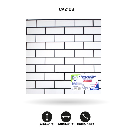 [CA2108] LÁMINA ADHESIVA PARA  PARED LADRILLO BLANCO  X10 UND 60CM FC7001 [PAC5465]