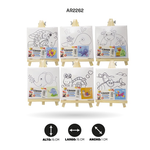 [AR2262] LIENZO ESTAMPADO15x15CM CON CABALLETE 11 MOTIVOS [PAC4825-2262]